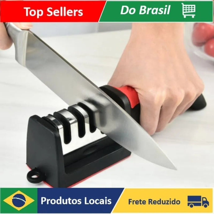 Afiador profissional das facas de aço inoxidável com 3 apontadores profissionais 21.5*5.8*5.1 cm - PopLarWeb