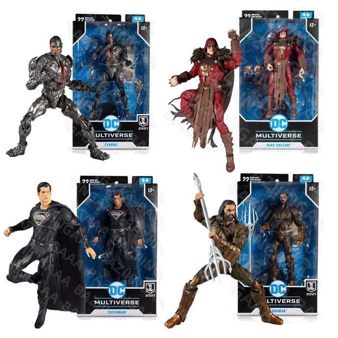 Bonecos Liga da Justiça de Ação McFarlane: Superman, Rei Negro, Shazam e Cyborg - Figuras de 18cm para Colecionar e Brincar - PopLarWeb