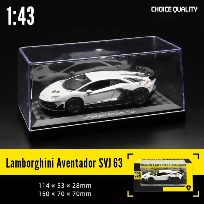 Carro MSZ com Caixa CCA-Modelos Lamborghini Aventador SVJ 63, Maserati McLaren, Land Rover Guard, BMW Benz c/ caixa de acrílico1:43 - PopLarWeb