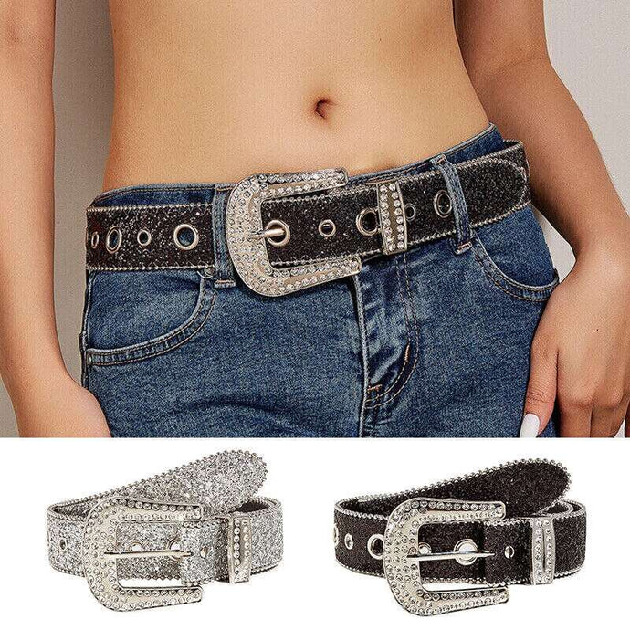 Cinto Gótico Preto Prata e Metal Fivela Strass Corpo Quatro Estações Estilo Y2K Cinto Jeans Feminino - PopLarWeb