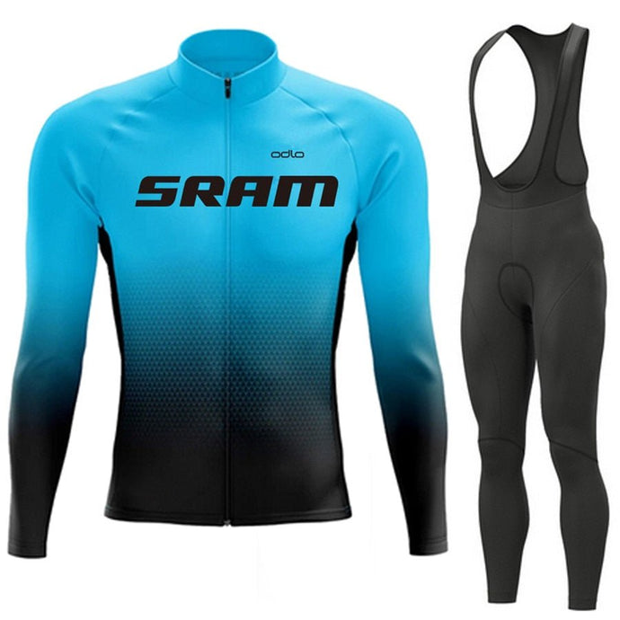 Conjunto de Ciclismo SRAM-Pro Jersey Set Sportwear Suit MTB Uniforme Road Bike Long Bib Calças Outono - PopLarWeb