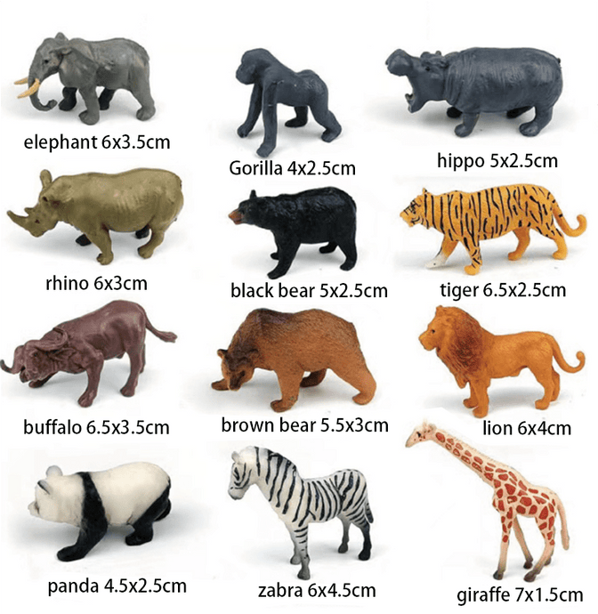 Conjunto Mini Zoo com 12 Modelos de Animais em Miniatura - Educacional e Divertido - PopLarWeb