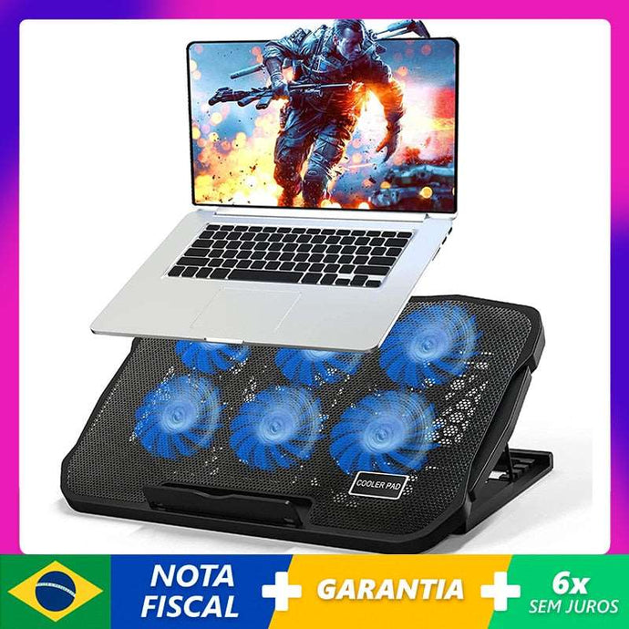 Cooler para notebook gamer com seis ventiladores tela duas portas USB 2400RPM base de refrigeração - PopLarWeb