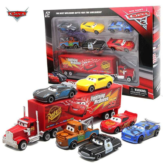 Disney Diecast Cars: Conjunto de 7 Carros Metálicos para Meninos - Inclui Relâmpago MC, Rainha, Jackson Storm e Mack Truck 1:55 Presente para Crianças - PopLarWeb