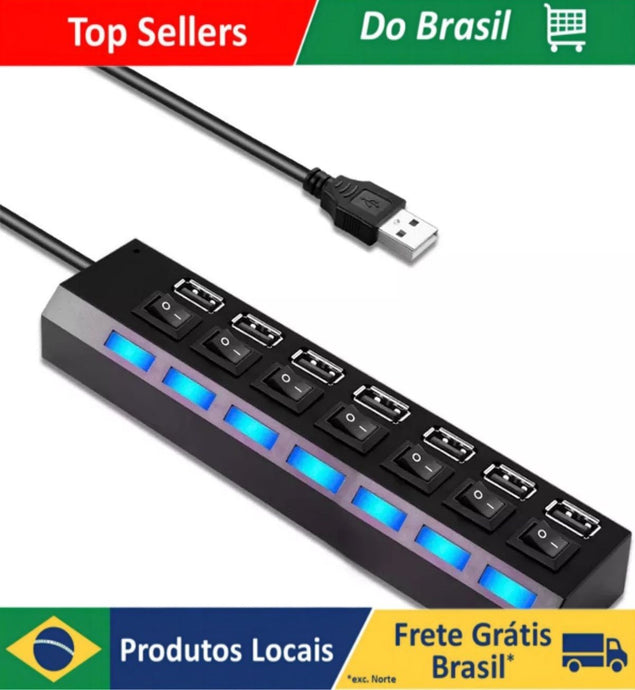 Filtro de linha 7 portas USB com chave seletora 2.0 de alta velocidade - PopLarWeb