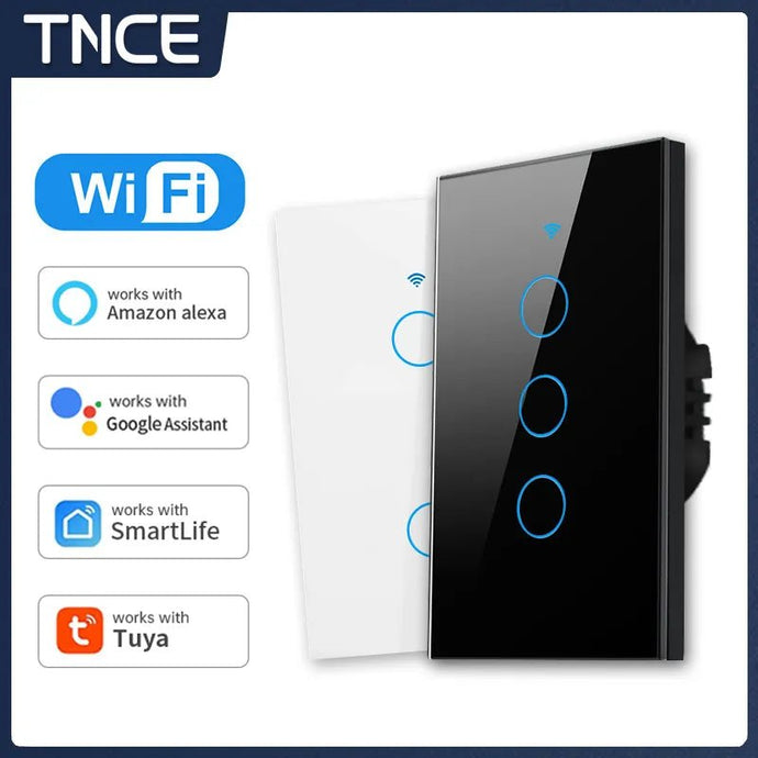 Interruptor de Parede Inteligente TNY-Tuya Wi-Fi com Opções de 1/2/3/4 botões, Compatível com Fio Neutro, Sensor de Toque e Luz LED - Integrável com Alexa e Google Home - PopLarWeb