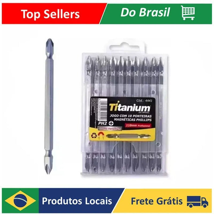 Jogo com 10 Ponteiras Duplas Ph de 50mm em Cromo Vanádio Titanium, com Magnetismo - Referência 06214 - PopLarWeb