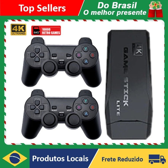 Joystick de controle sem fio USB GENAI 4K Controlador sem fio 2.4G Gamepad Consoles de videogame sem fio, 64 GB-10.000 Clássico Retrô - PopLarWeb