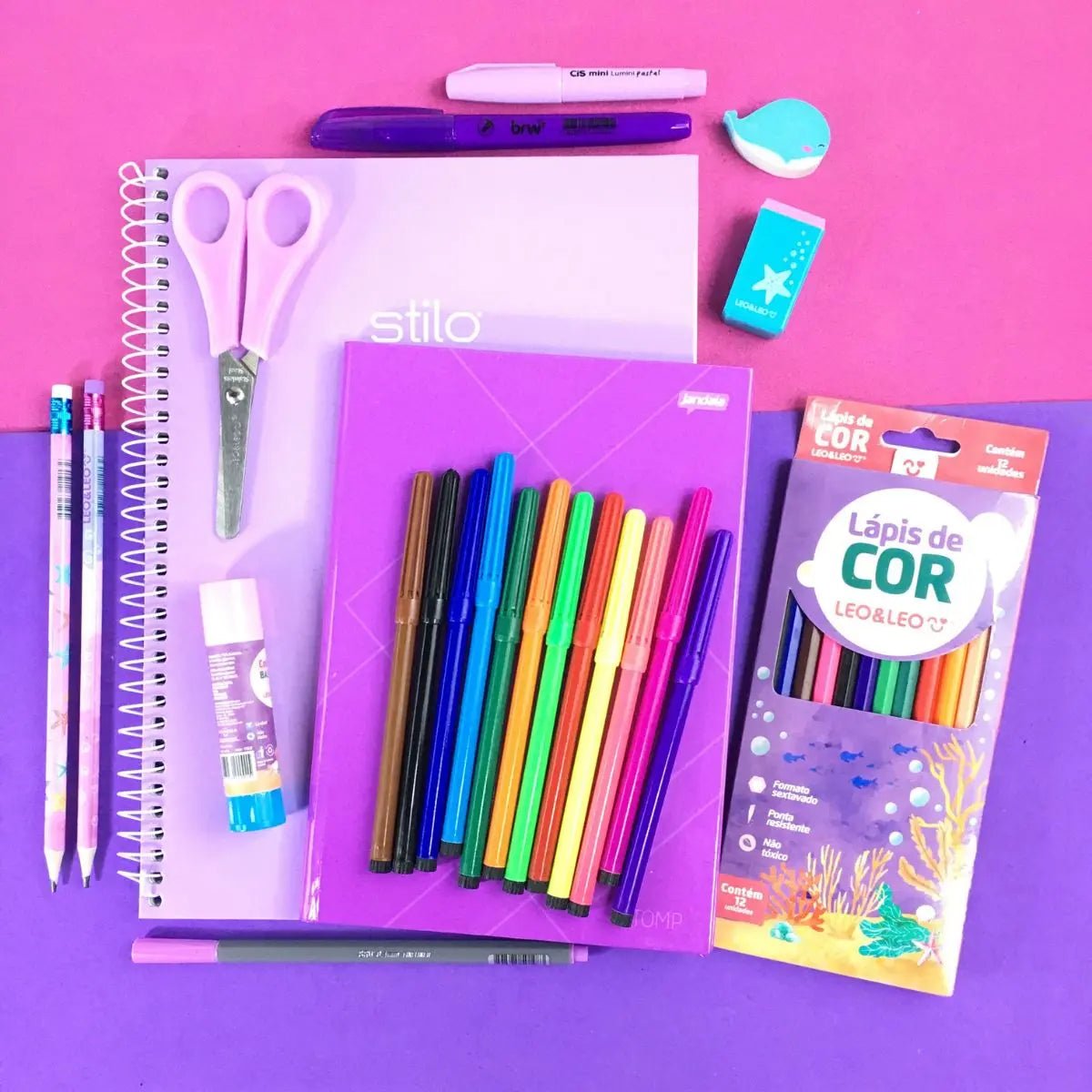 Kit Papelaria Tons de Roxo 2.0 FOFO Material Escolar Caderno, Lapis, Canetinha e outros - PopLarWeb