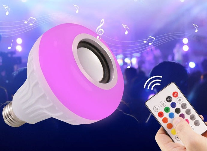 Lâmpada de alto-falante inteligente e27, rgb, rgbw, sem fio, bluetooth, 220v, 12w, led, tocador de música, áudio ajustável, controle remoto de 24 teclas - PopLarWeb