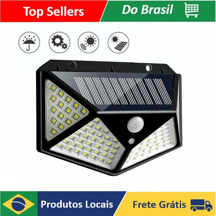 Luminária Solar 100 Led Com Sensor Jardim Externa Prova D'água - PopLarWeb