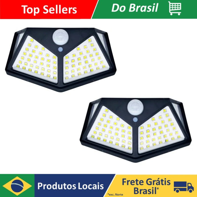 Luminária Solar 100 Led Kit 2 com Sensor Jardim Prova D'água / Envio Rapido /Compra Segura - PopLarWeb