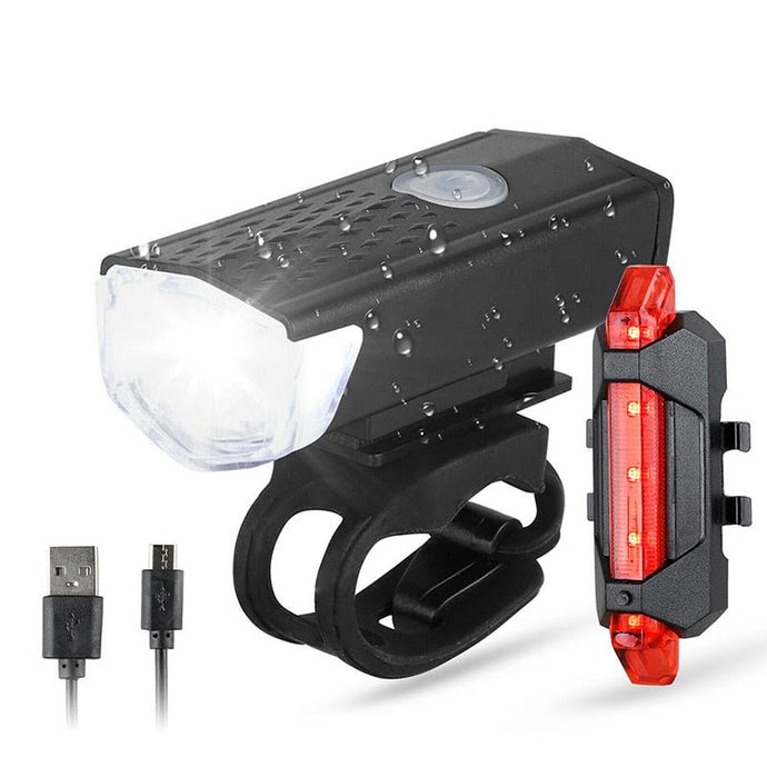 Luz de advertência de segurança de ciclismo, Conjunto de lâmpada ao ar livre frontal e traseira USB Rechargeable Bicycle LED Light - PopLarWeb