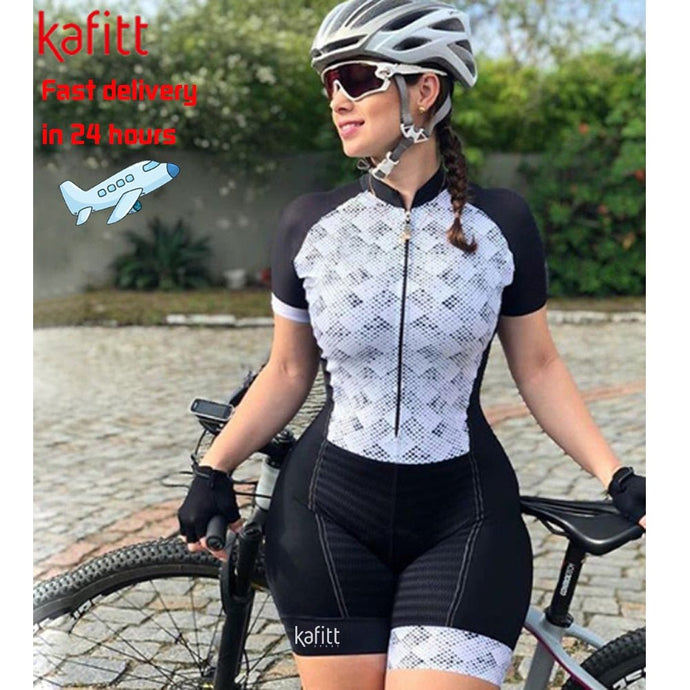 Macaquinho Triathlon KAFITT Pro Cycling C/manga curta Dots 2023 Feminino - PopLarWeb