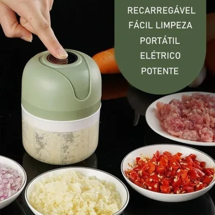 Mini Processador Elétrico de Alimentos Portátil com 3 lâminas de aço inox USB 250 ml Bivolt - PopLarWeb