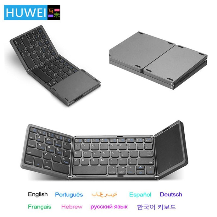 Mini Teclado Bluetooth HUWEI Sem Fio Dobrável com Touchpad Inglês/Português para Windows, Android e IOS - PopLarWeb