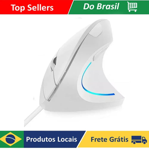 Mouse Vertical Verto Ergonômico 6 Botões Com Fio Usb Led 1600 Dpi Ajustável Branco D5 - PopLarWeb